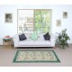 Vintage Handmade Beige Turkish Rug with Floral Design & Solid Green Border