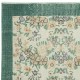 Vintage Handmade Beige Turkish Rug with Floral Design & Solid Green Border