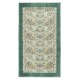 Vintage Handmade Beige Turkish Rug with Floral Design & Solid Green Border