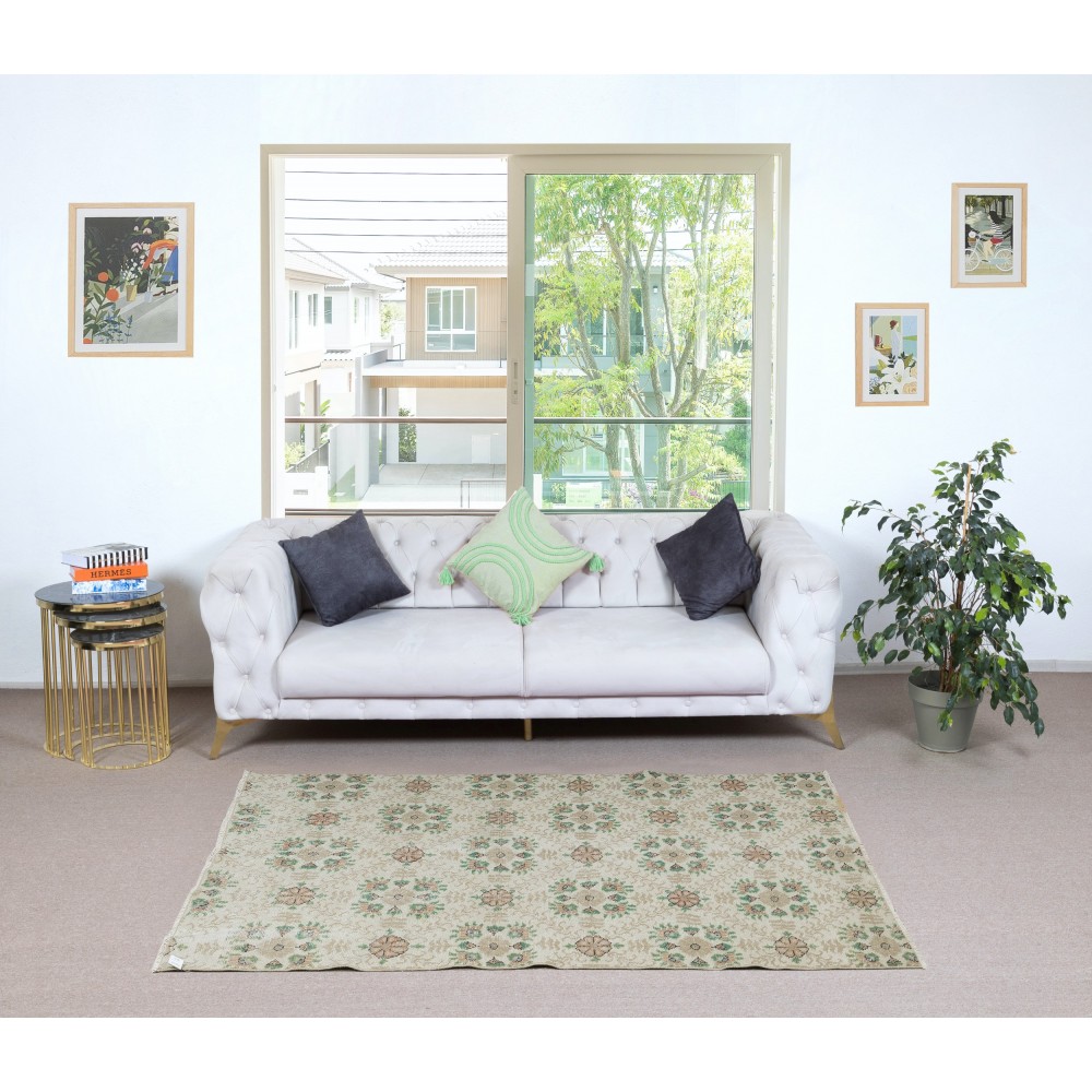 One of a pair Vintage Handmade Turkish Accent Rug with Floral Design