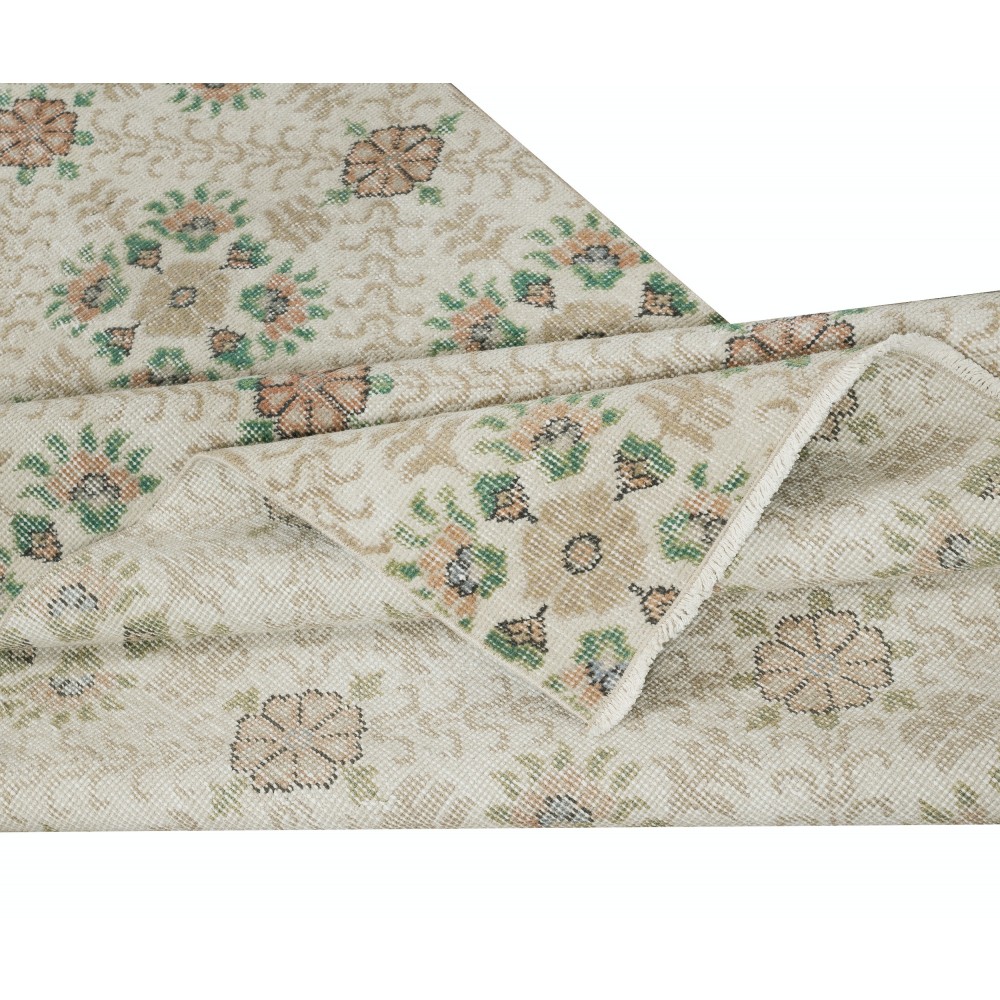 One of a pair Vintage Handmade Turkish Accent Rug with Floral Design