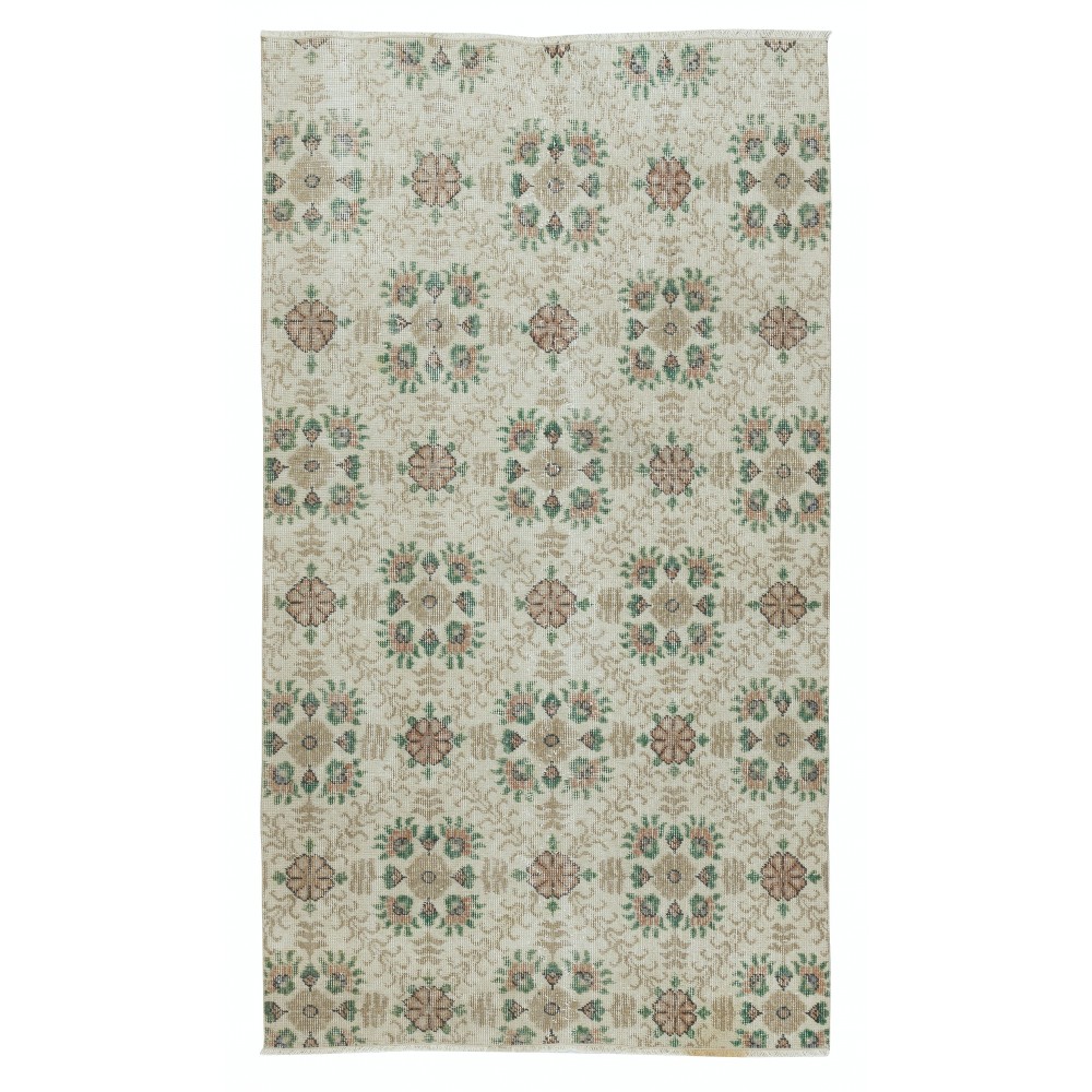 One of a pair Vintage Handmade Turkish Accent Rug with Floral Design
