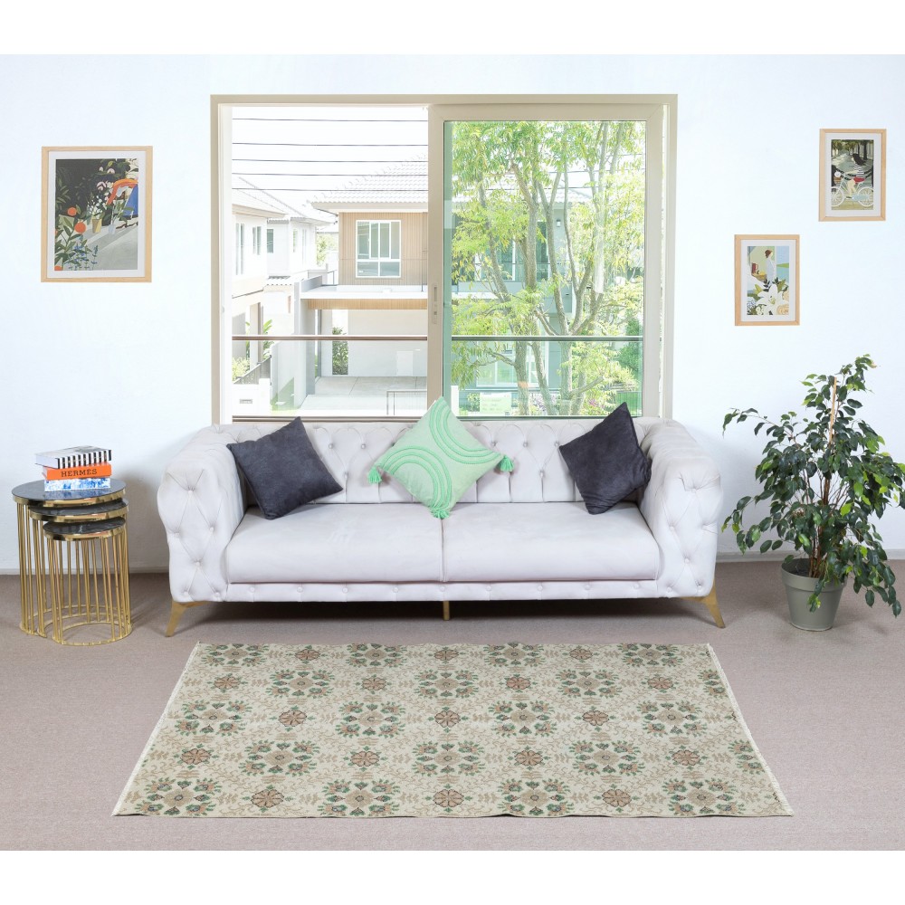 One of a pair Vintage Handmade Turkish Accent Rug with Floral Design