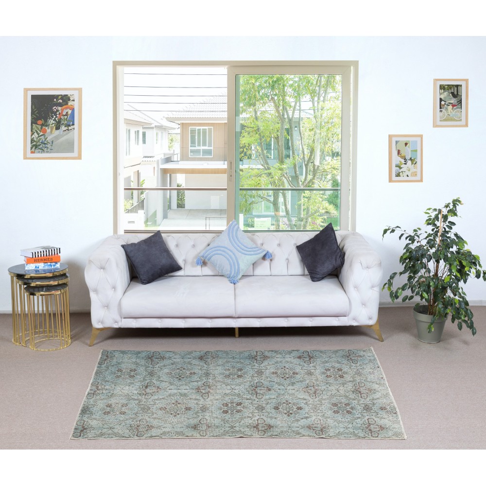 Light Blue Color Handmade Turkish Wool Area Rug for Modern Home and Office Decor