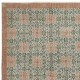 Vintage Hand-Made Turkish Green Area Rug with Floral Design & Solid Red Border