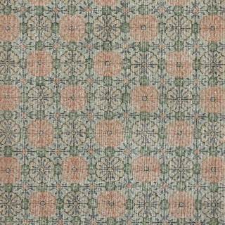 Vintage Hand-Made Turkish Green Area Rug with Floral Design & Solid Red Border