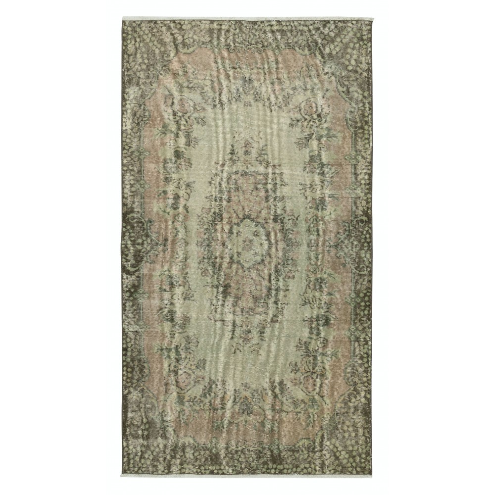 Green Color Modern Accent Rug with Medallion Design, Handmade in Turkey