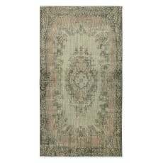 Green Color Modern Accent Rug with Medallion Design, Handmade in Turkey