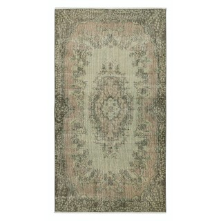 Green Color Modern Accent Rug with Medallion Design, Handmade in Turkey