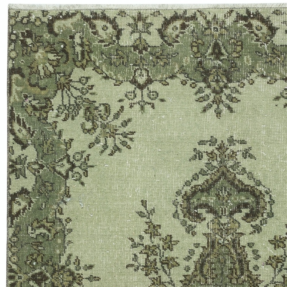 Green Color Medallion Design Accent Rug for Modern Interiors, Handmade in Turkey