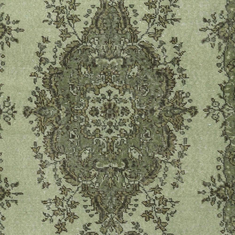 Green Color Medallion Design Accent Rug for Modern Interiors, Handmade in Turkey