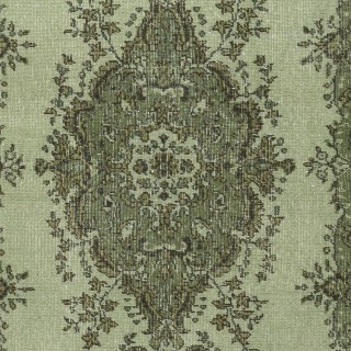 Green Color Medallion Design Accent Rug for Modern Interiors, Handmade in Turkey
