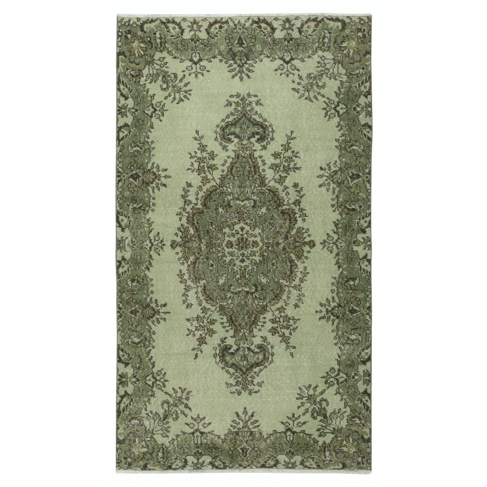 Green Color Medallion Design Accent Rug for Modern Interiors, Handmade in Turkey