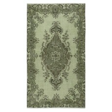 Green Color Medallion Design Accent Rug for Modern Interiors, Handmade in Turkey