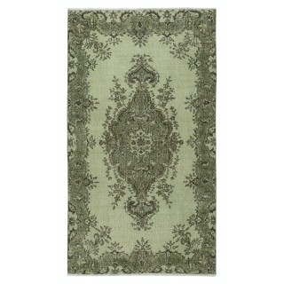 Green Color Medallion Design Accent Rug for Modern Interiors, Handmade in Turkey
