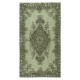 Green Color Medallion Design Accent Rug for Modern Interiors, Handmade in Turkey