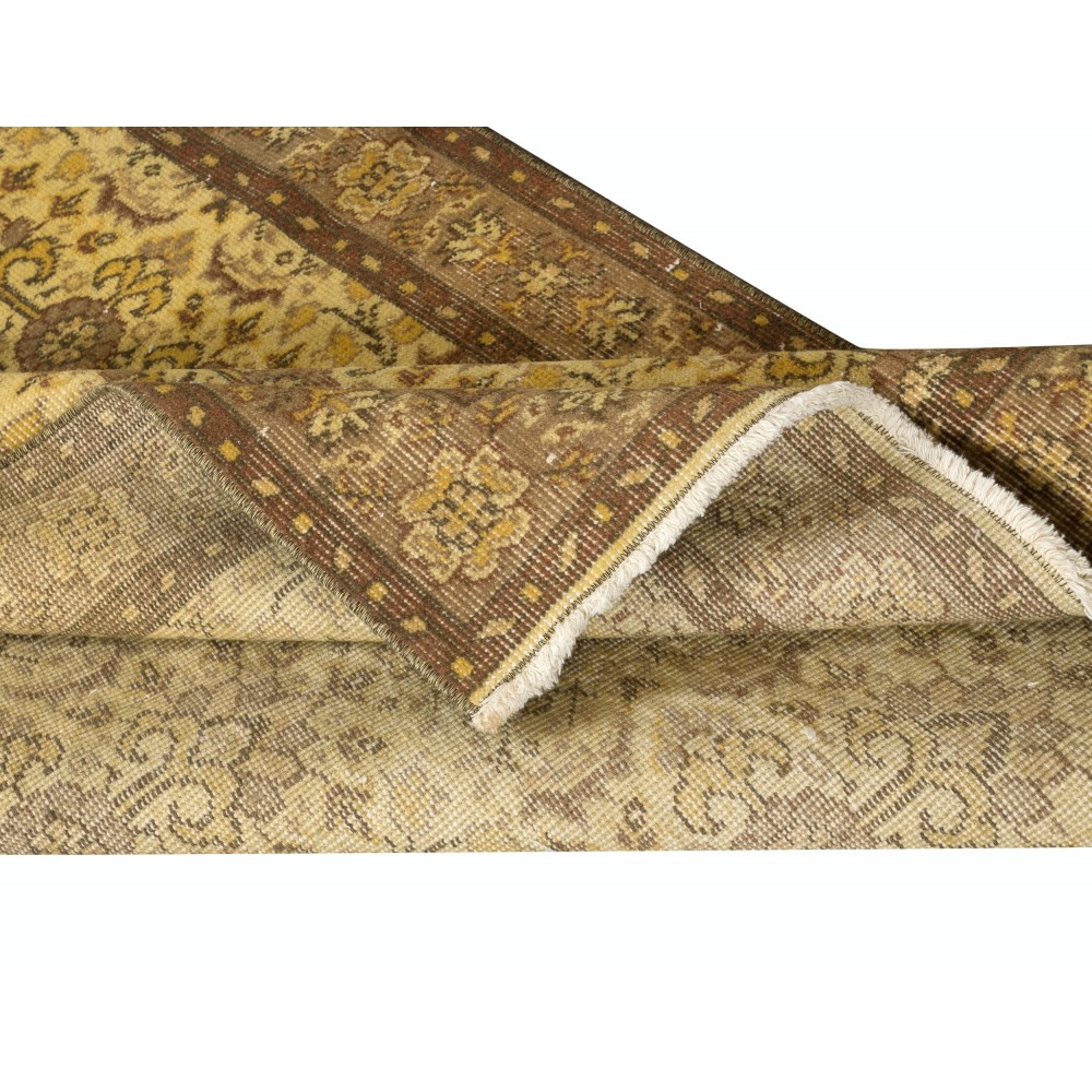 Vintage Floral Design Turkish Area Rug redyed in Yellow Color for modern interiors