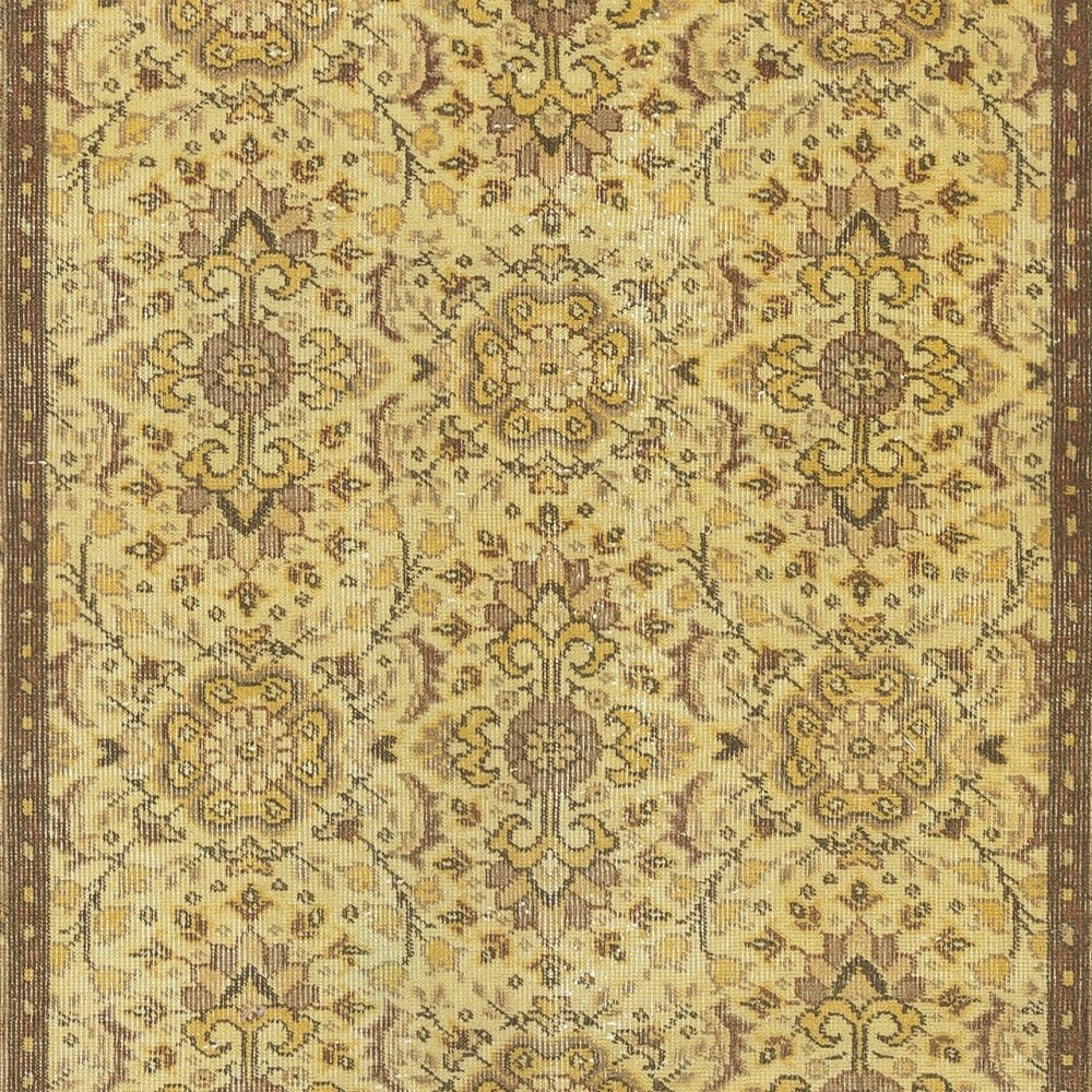 Vintage Floral Design Turkish Area Rug redyed in Yellow Color for modern interiors