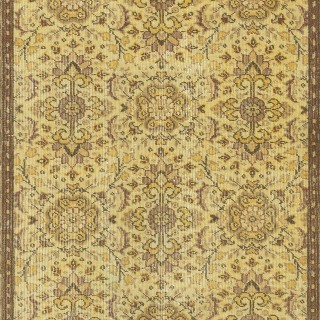 Vintage Floral Design Turkish Area Rug redyed in Yellow Color for modern interiors