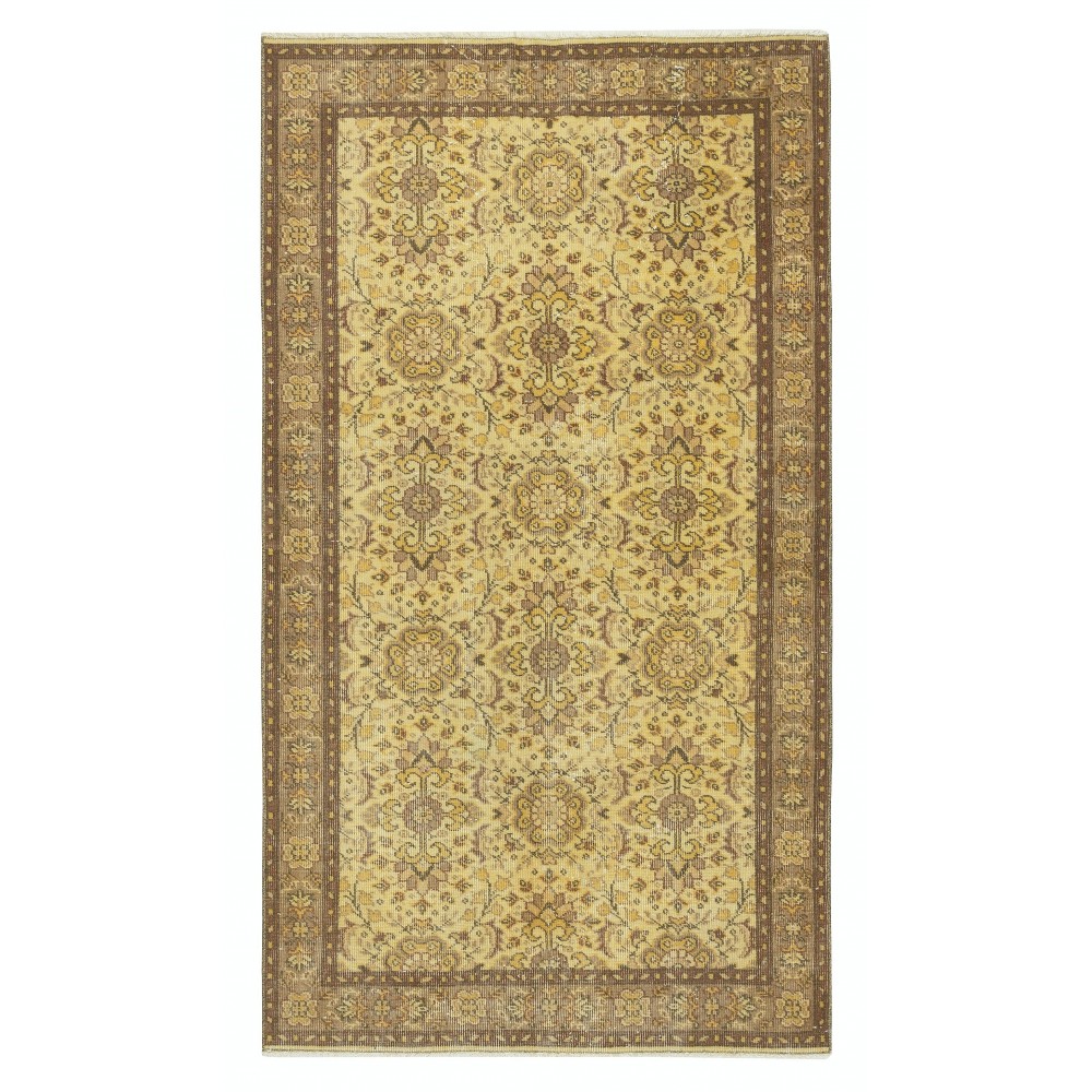 Vintage Floral Design Turkish Area Rug redyed in Yellow Color for modern interiors