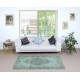 Light Blue Accent Rug with Medallion Design. Hand-Knotted in Turkey