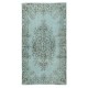 Light Blue Accent Rug with Medallion Design. Hand-Knotted in Turkey