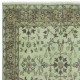 Contemporary Handmade Green Color Turkish Accent Rug with Floral Design