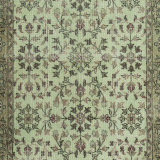 Contemporary Handmade Green Color Turkish Accent Rug with Floral Design