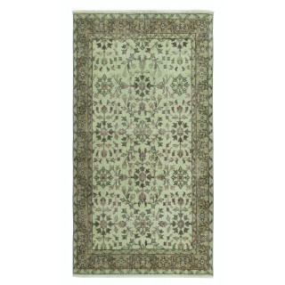 Contemporary Handmade Green Color Turkish Accent Rug with Floral Design