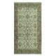 Contemporary Handmade Green Color Turkish Accent Rug with Floral Design