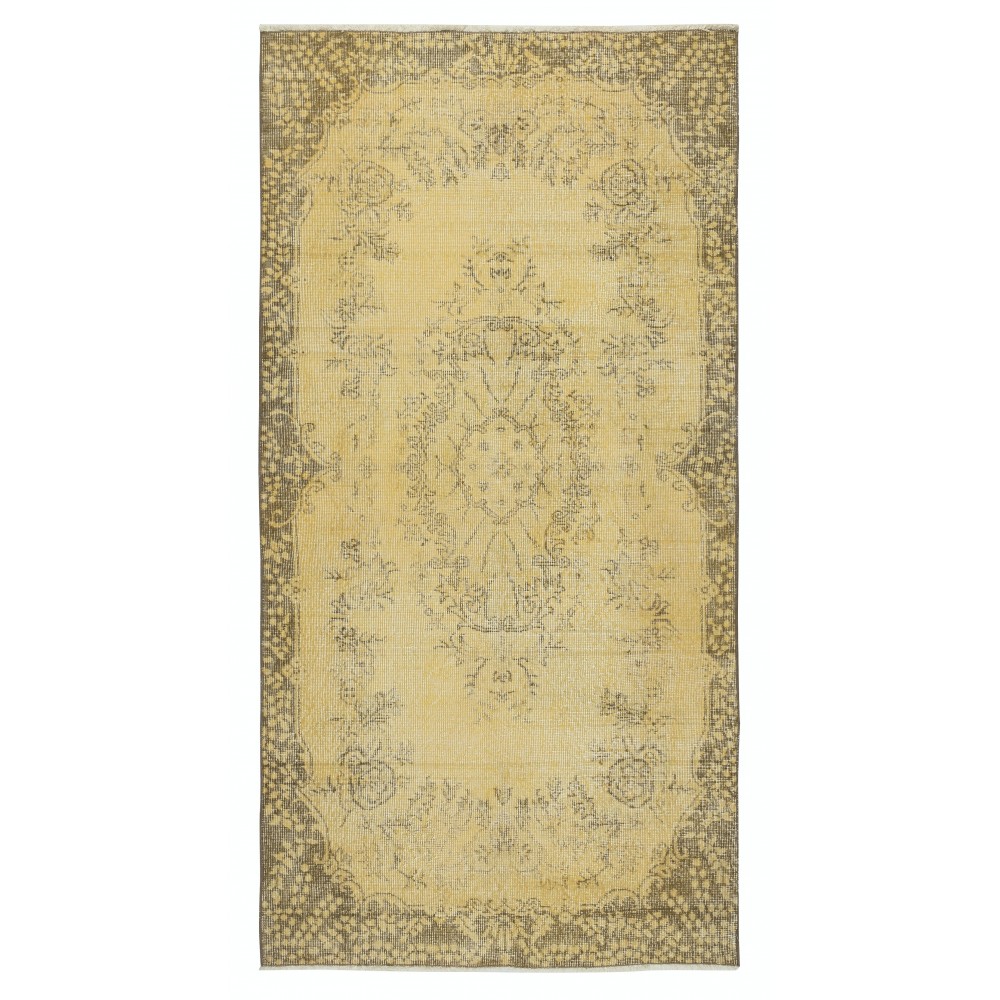 Vintage Handmade Turkish Area Rug dyed in Yellow 4 Modern Interiors