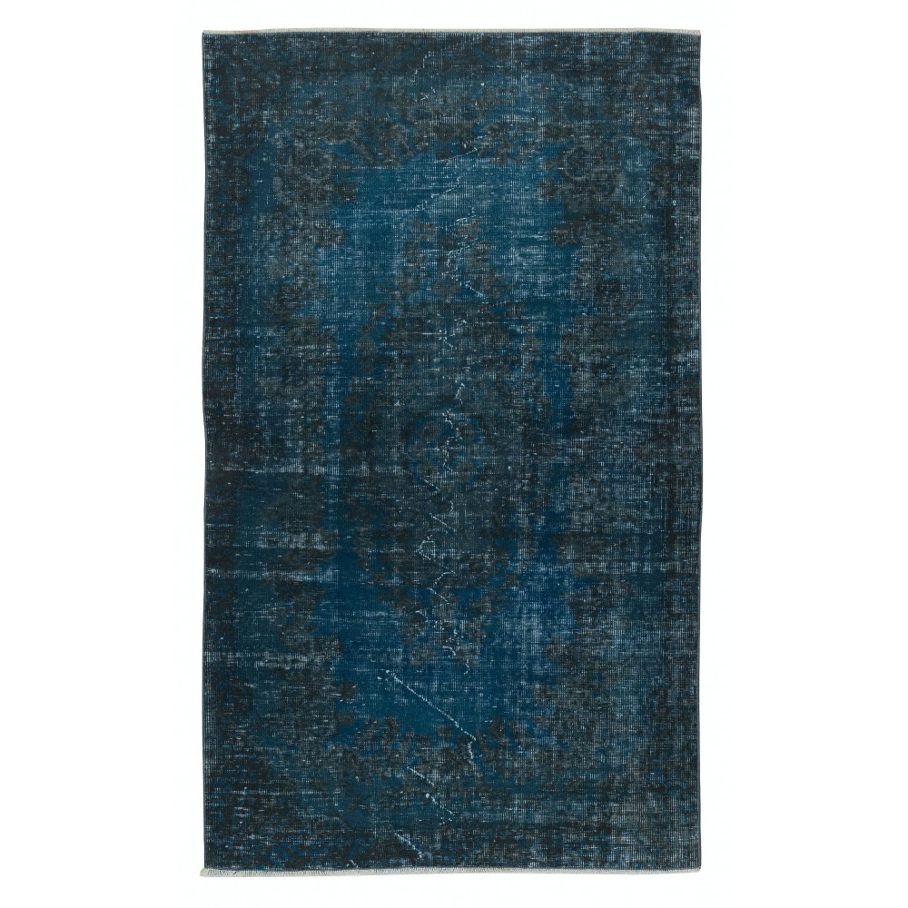 Vintage Handmade Turkish Area Rug Overdyed in Blue 4 Modern Interiors