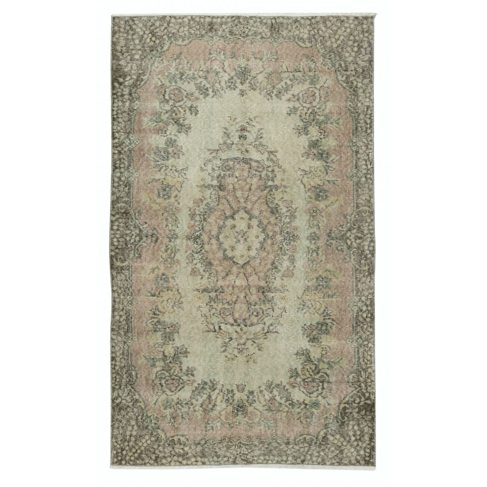 Decorative Hand Knotted Turkish Wool Area Rug in Green Color