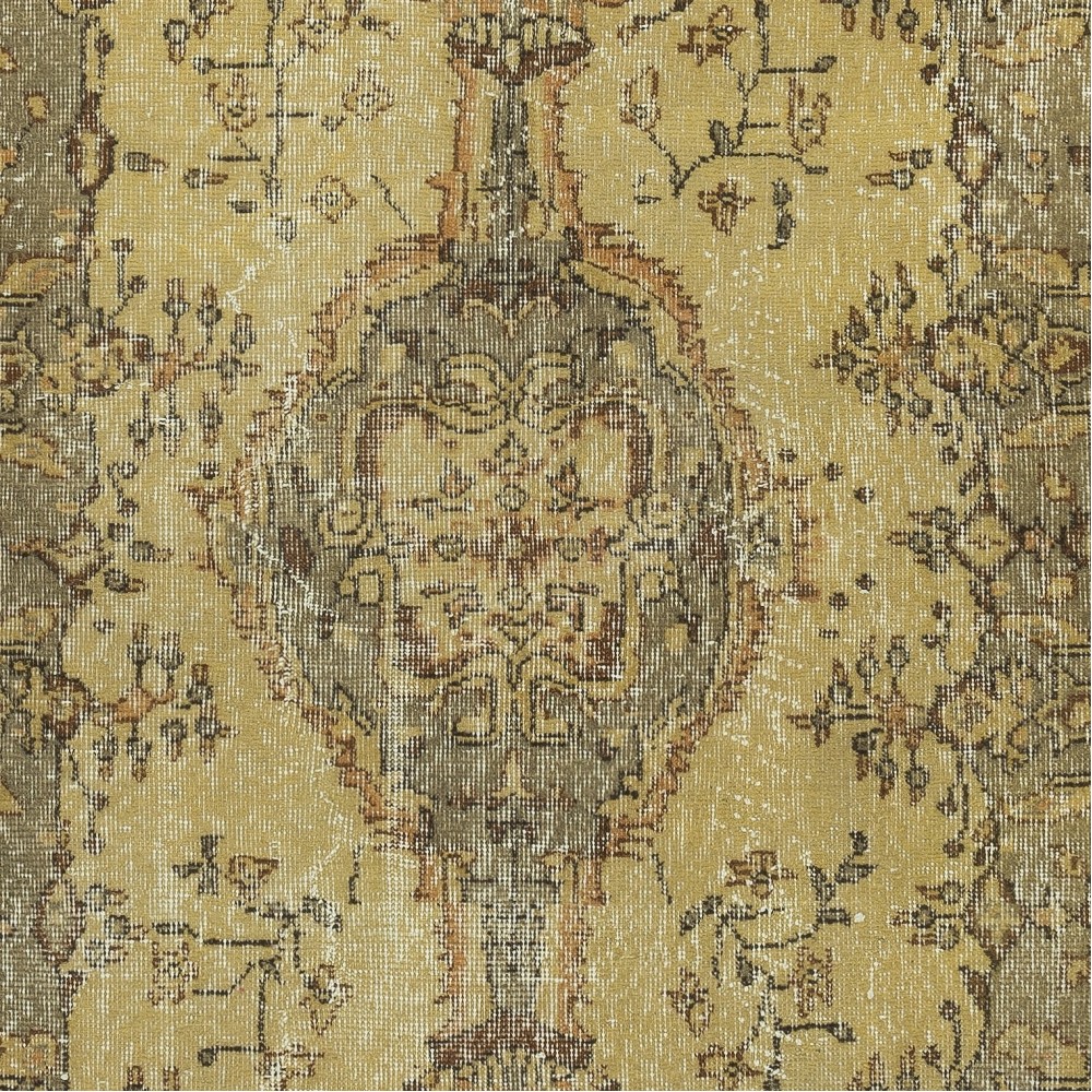 Vintage Turkish Area Rug redyed in Yellow Color for modern interiors