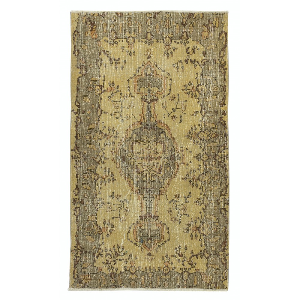 Vintage Turkish Area Rug redyed in Yellow Color for modern interiors