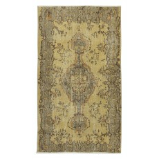 Vintage Turkish Area Rug redyed in Yellow Color for modern interiors