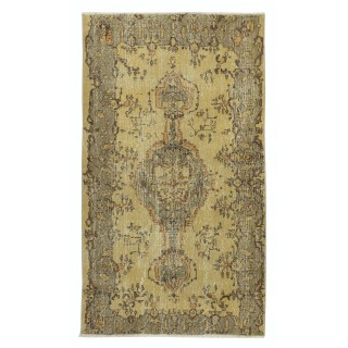 Vintage Turkish Area Rug redyed in Yellow Color for modern interiors