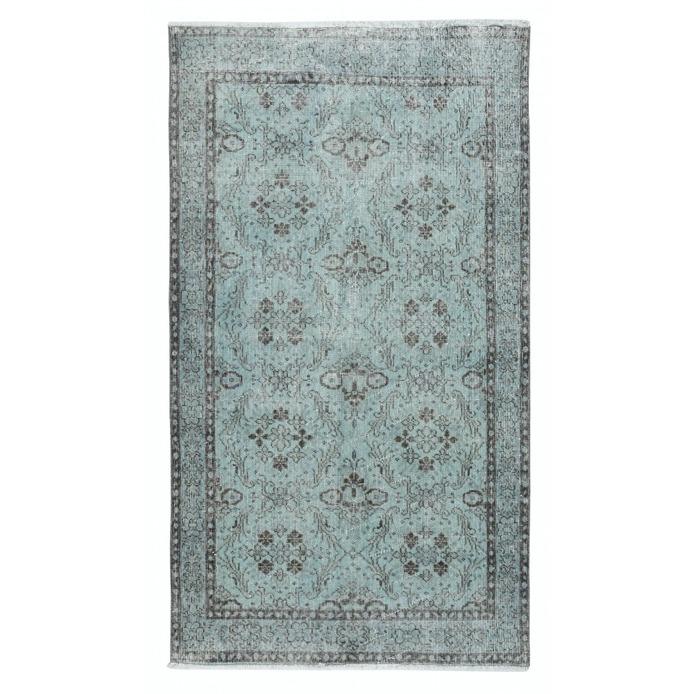 Light Blue Area Rug with Floral Design. Hand-Knotted in Turkey