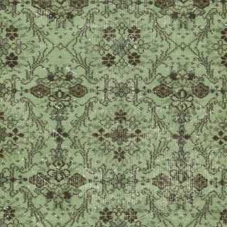 Modern Floral Patterned Area Rug in Green. Hand-Knotted in Turkey