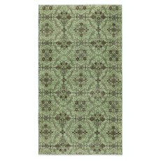 Modern Floral Patterned Area Rug in Green. Hand-Knotted in Turkey