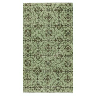 Modern Floral Patterned Area Rug in Green. Hand-Knotted in Turkey