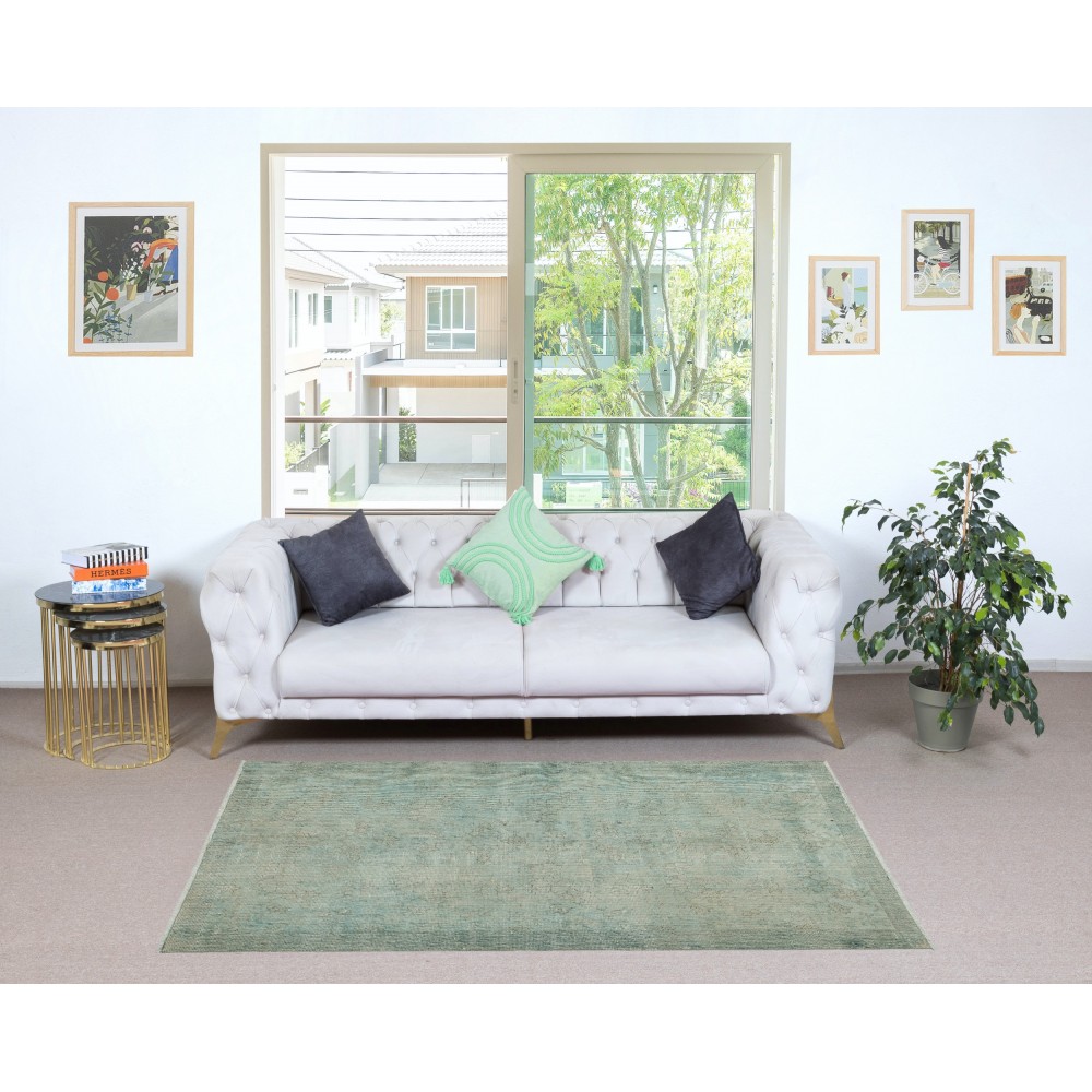 Vintage Handmade Turkish Area Rug Overdyed in Light Blue 4 Modern Interiors