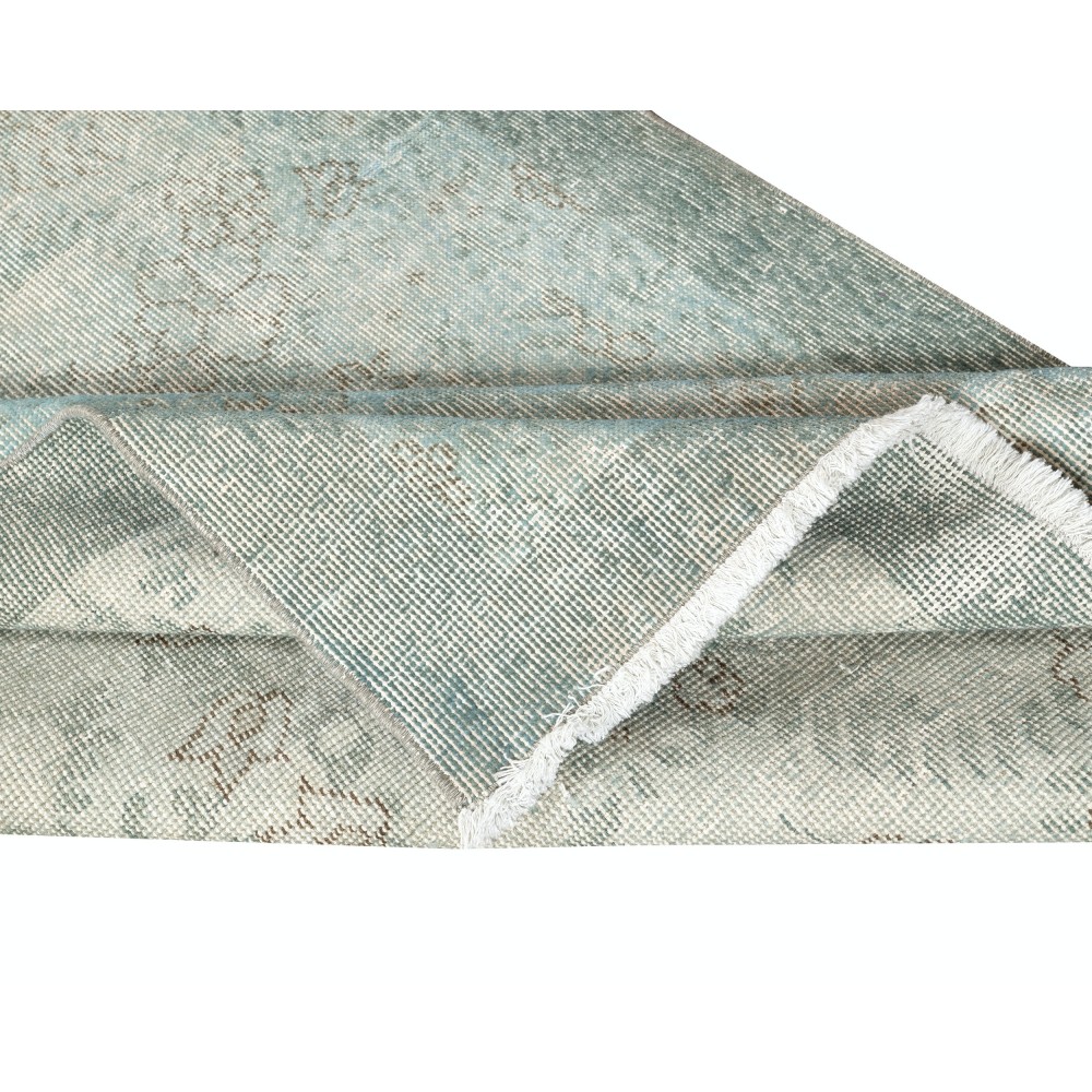 Vintage Handmade Turkish Area Rug Overdyed in Light Blue 4 Modern Interiors