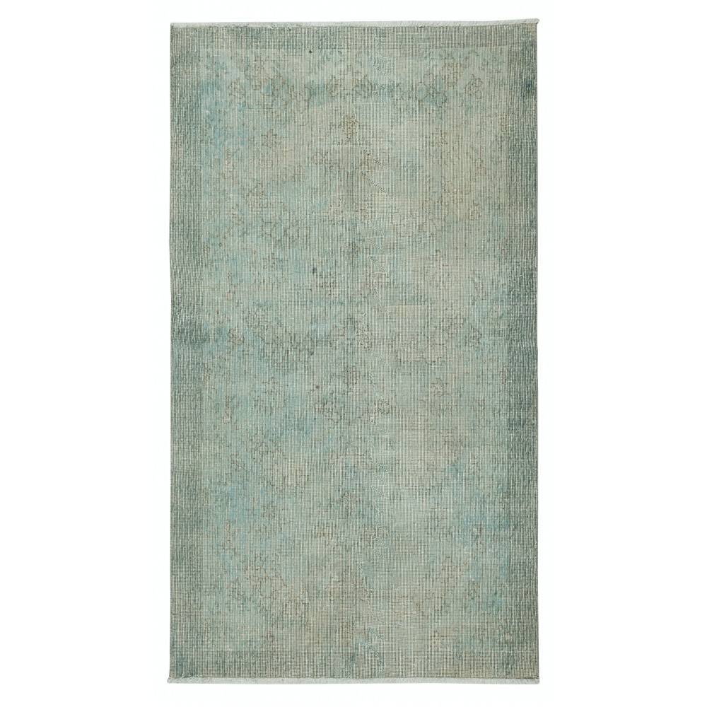 Vintage Handmade Turkish Area Rug Overdyed in Light Blue 4 Modern Interiors