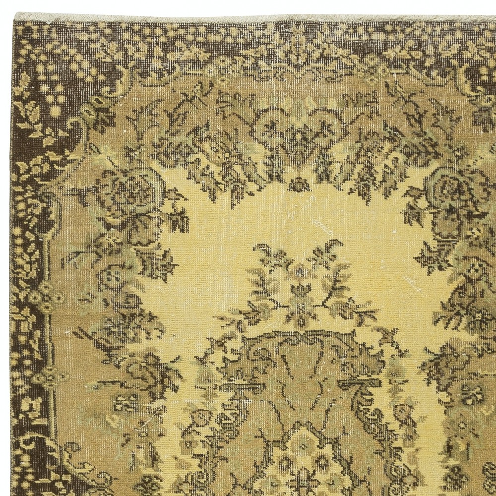 Modern Handmade Anti-bacterial Turkish Rug in Yellow Color, Woolen Floor Covering