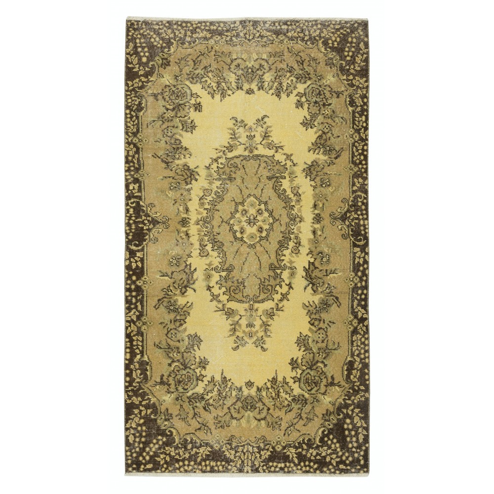 Modern Handmade Anti-bacterial Turkish Rug in Yellow Color, Woolen Floor Covering