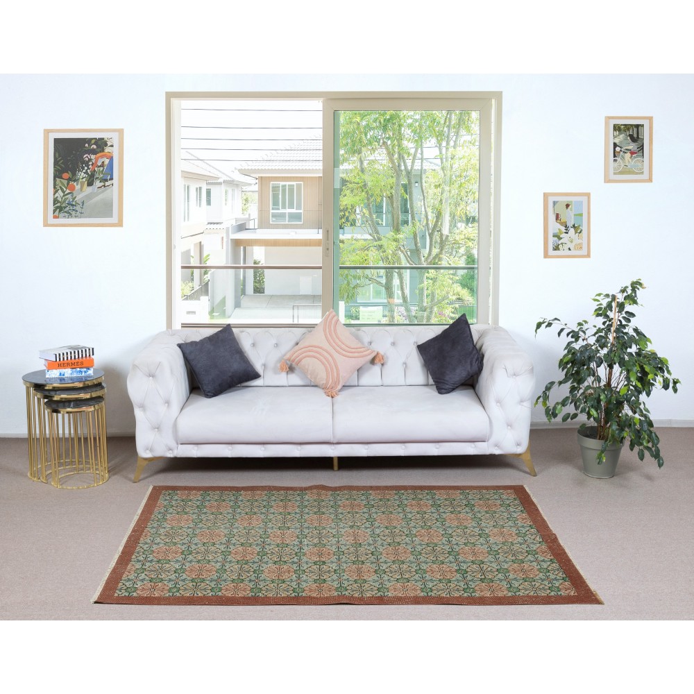 One-of-a-pair Vintage Handmade Turkish Accent Rug with Floral Design