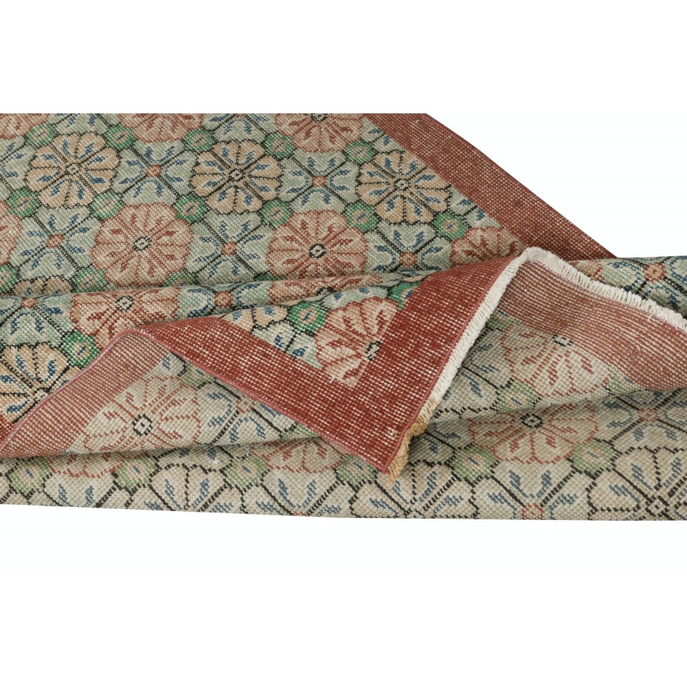 One-of-a-pair Vintage Handmade Turkish Accent Rug with Floral Design