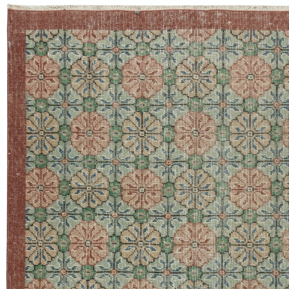 One-of-a-pair Vintage Handmade Turkish Accent Rug with Floral Design