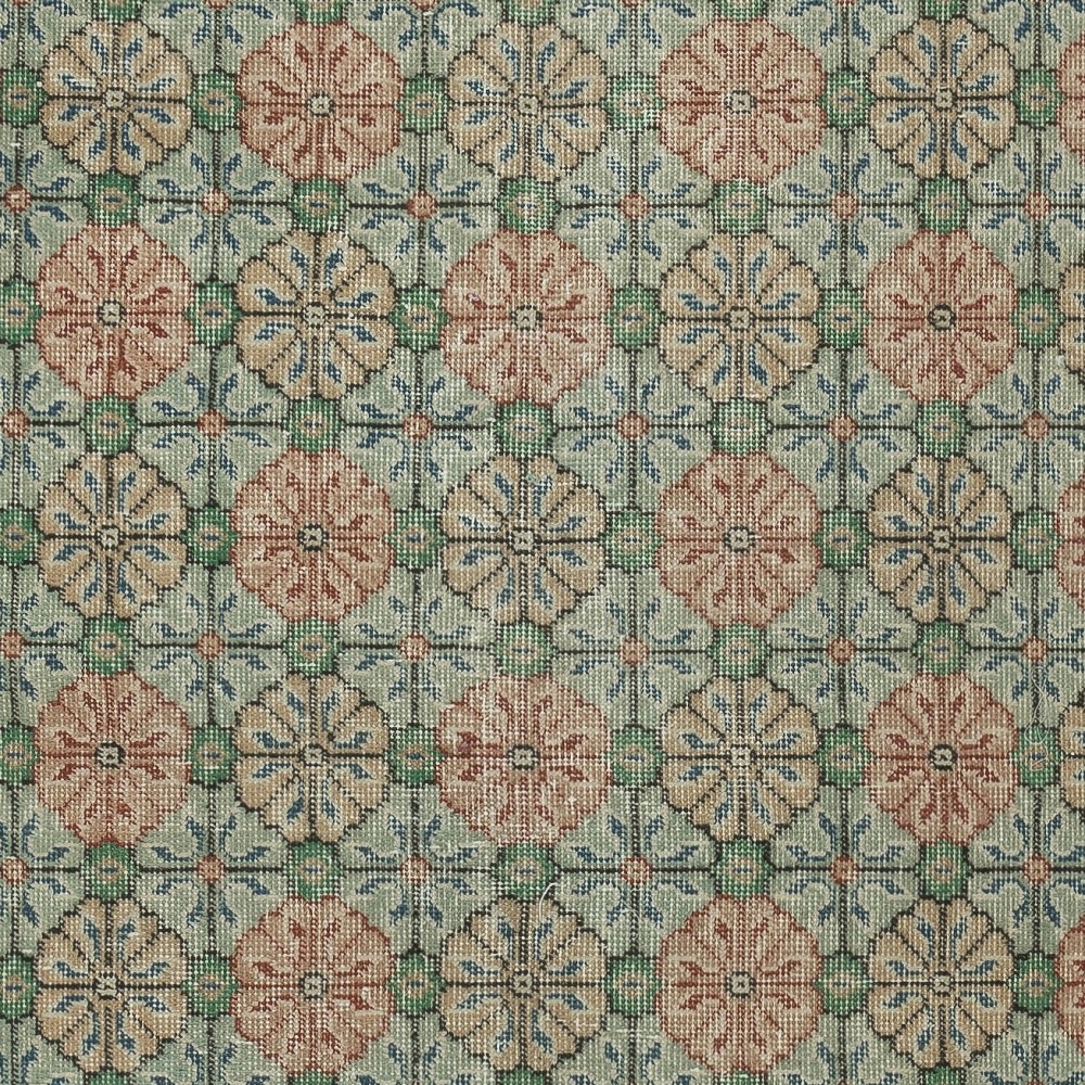 One-of-a-pair Vintage Handmade Turkish Accent Rug with Floral Design